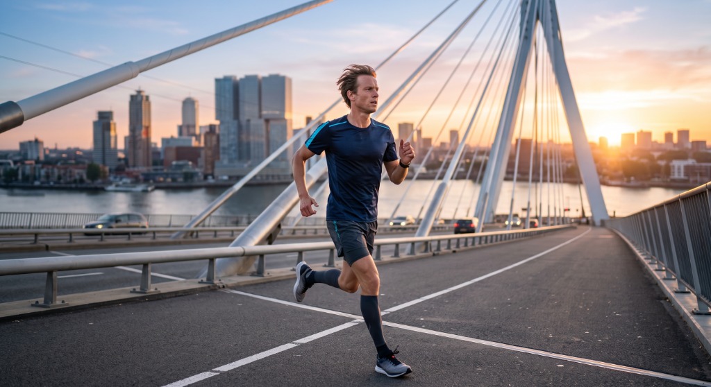 Uomo in corsa durante il workout mattutino all'aperto